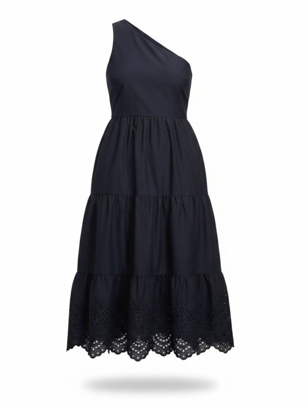 GAP Dress Sz 18 One Shoulder Navy Blue Eyelet Hem Tiered Summer Pockets